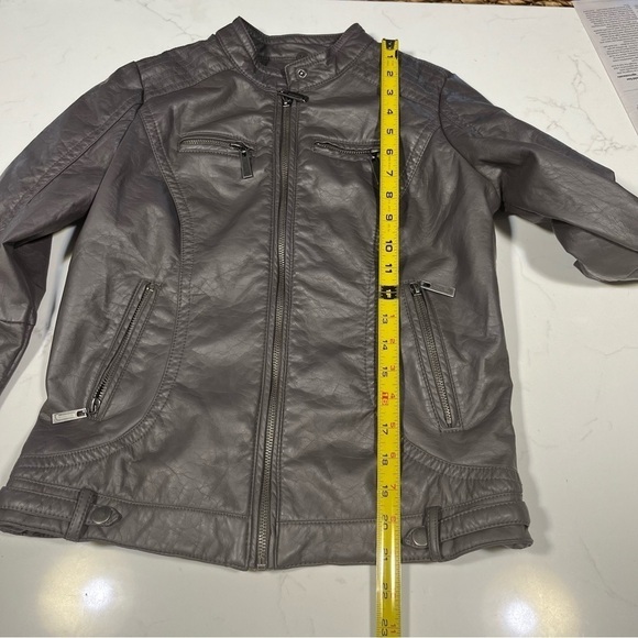 J2 Gray Faux Leather Zip Bomber Jacket Medium - Picture 13 of 14